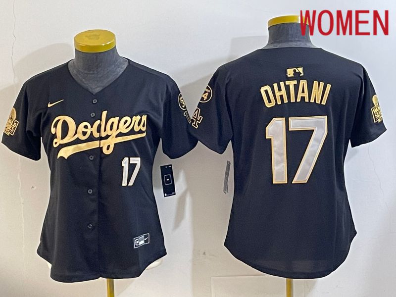 Women Los Angeles Dodgers #17 Ohtani Black Gold Fashion Nike 2024 MLB Jersey style 1120